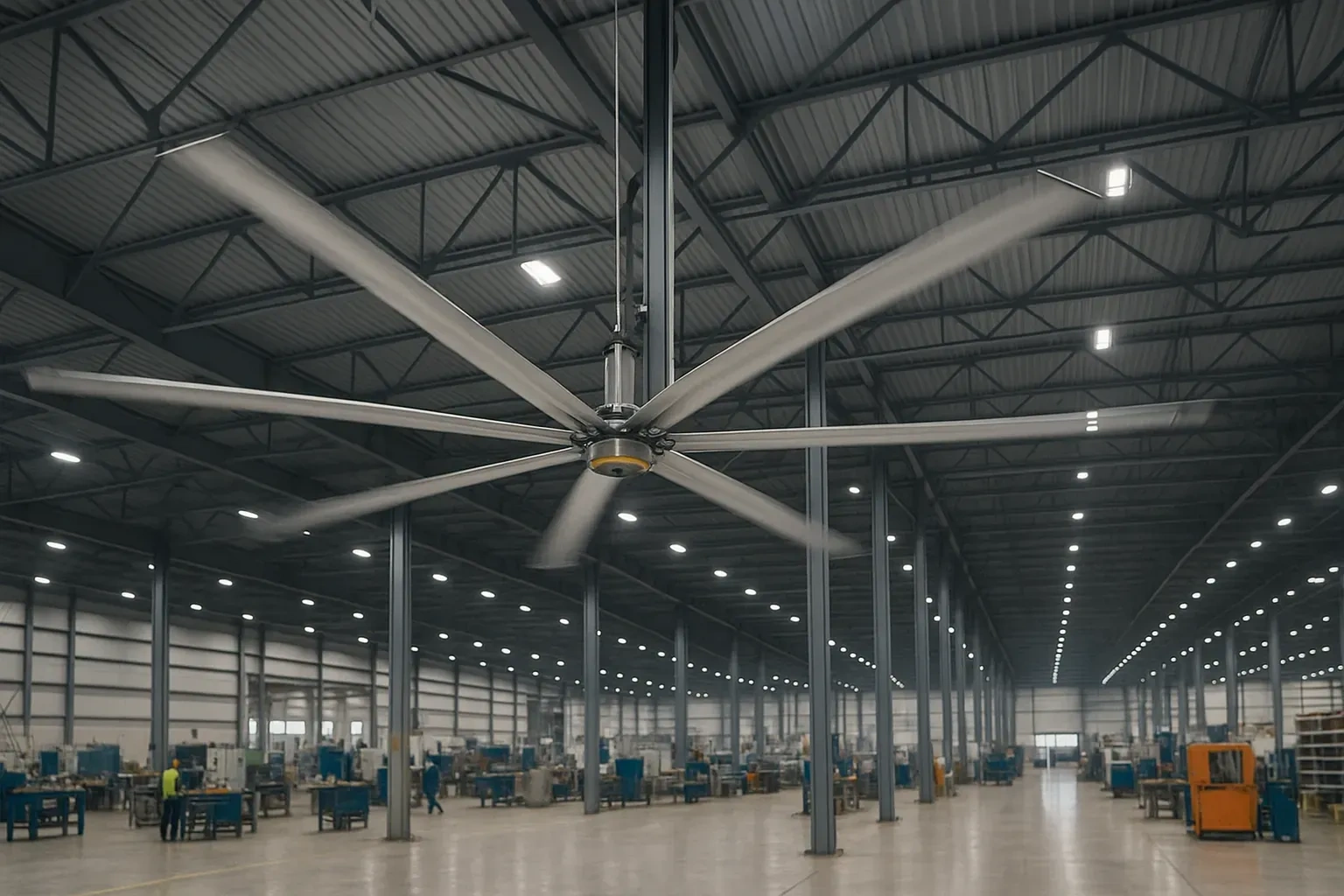 Big industrial fan saving energy in warehouse