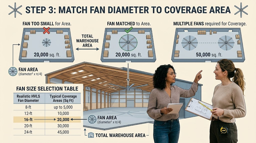 Step 3: Match Fan Diameter to Coverage Area