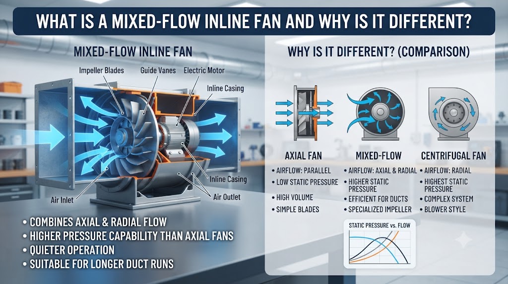 How Do Mixed-Flow Inline Fans Differ from Axial Fans? How Do Mixed-Flow Inline Fans Differ from Axial Fans?