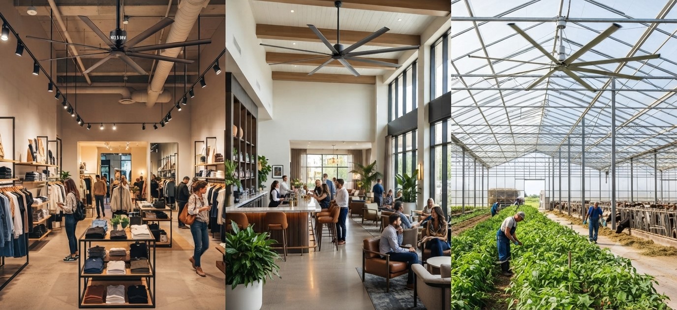 Beyond the Warehouse: HVLS Fans in Retail, Hospitality, and Agriculture Beyond the Warehouse: HVLS Fans in Retail, Hospitality, and Agriculture