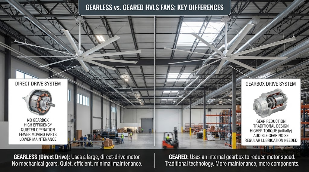 What Sets Gearless and Geared HVLS Fans Apart